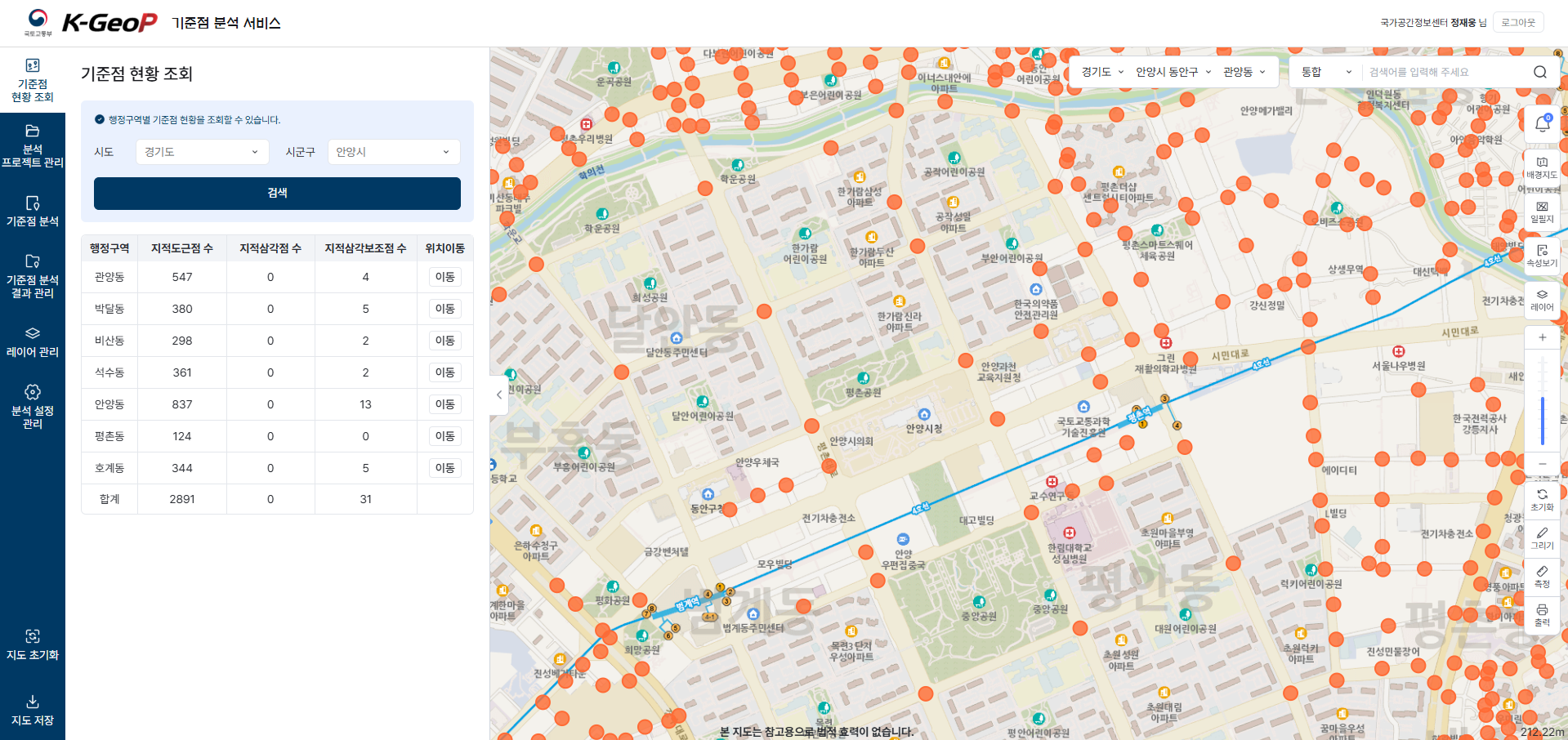 기준점 현황 조회